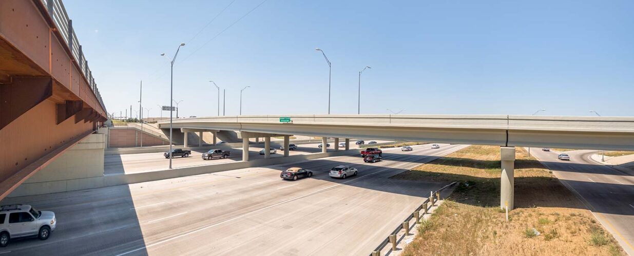 SH 360 SH 180 Division Street Interchange distant view of bridges