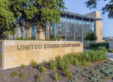 Exterior United States Courthouse brick sign at San Antonio Federal Courthouse